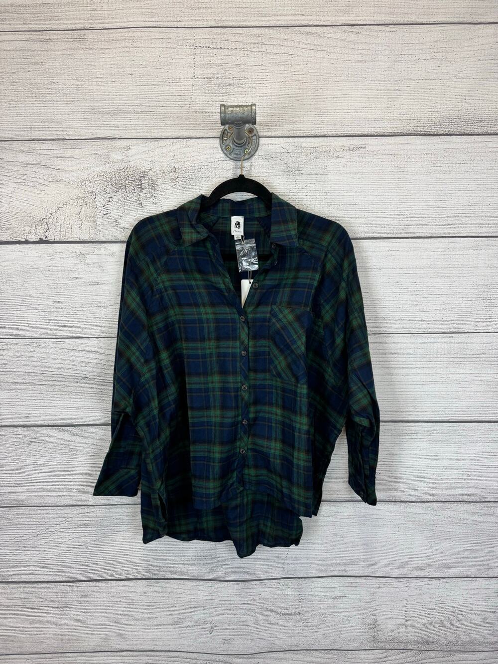 Flawless Women's Blue & Green Plaid Button Up Long Sleeve Top Size Small